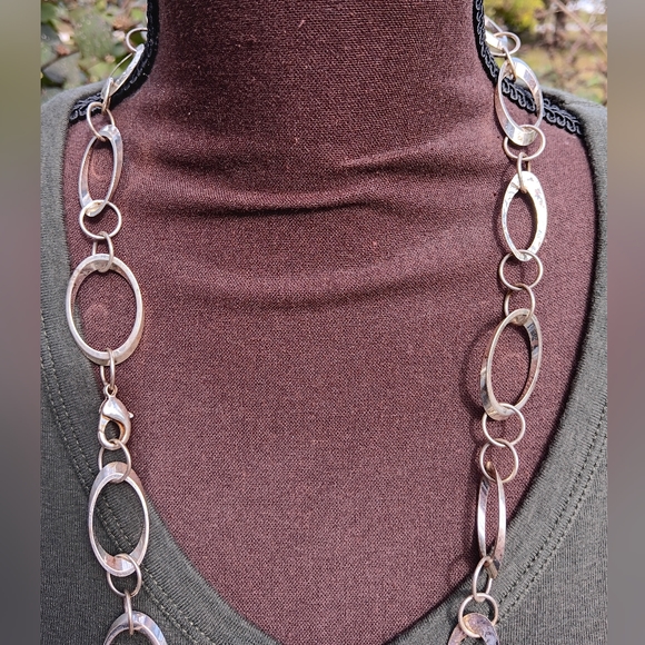 Silver Tone LONG Chain Necklace - Picture 4 of 6